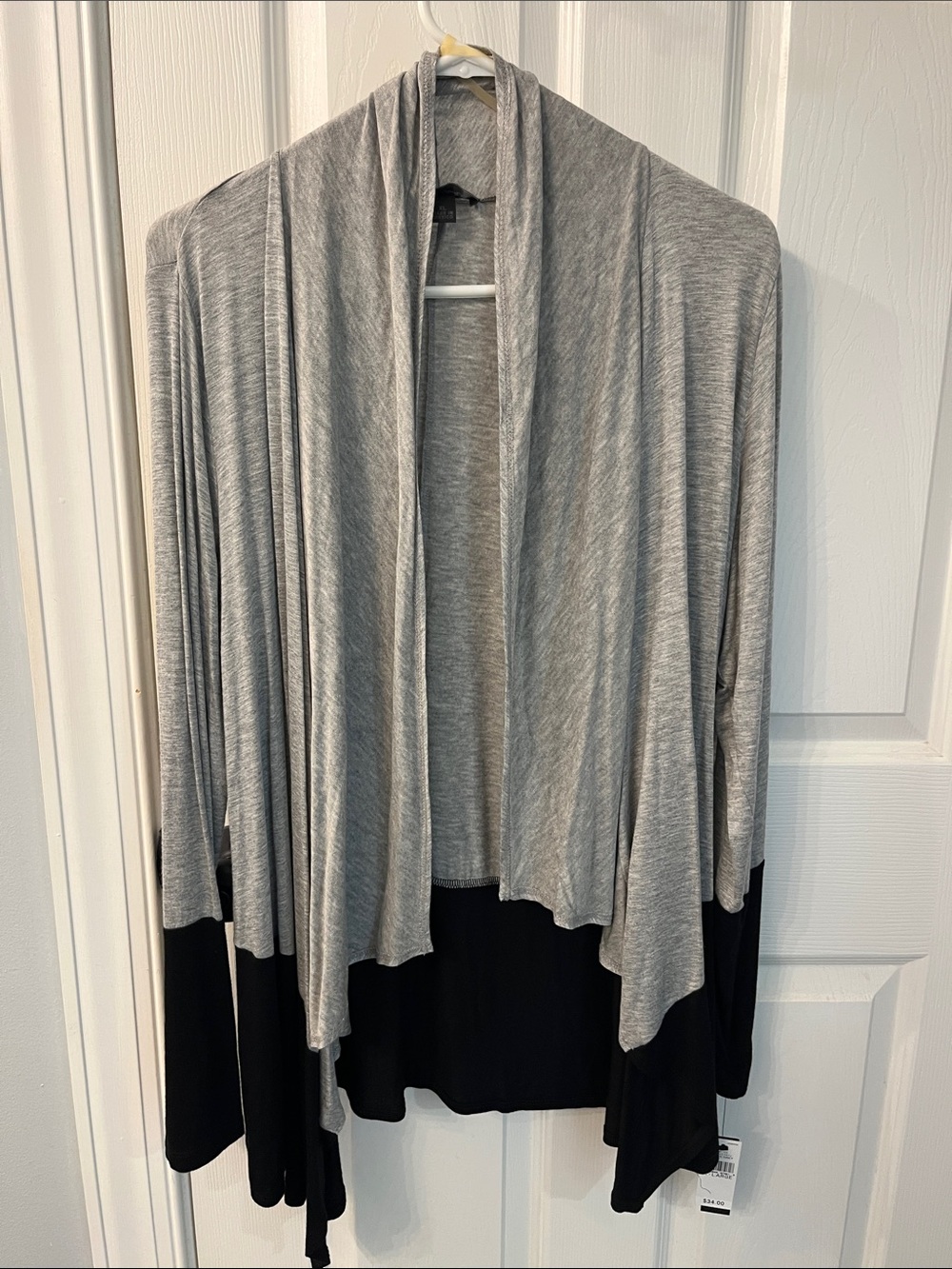 AB Studio Gray and Black Open-Front Draped Cardigan